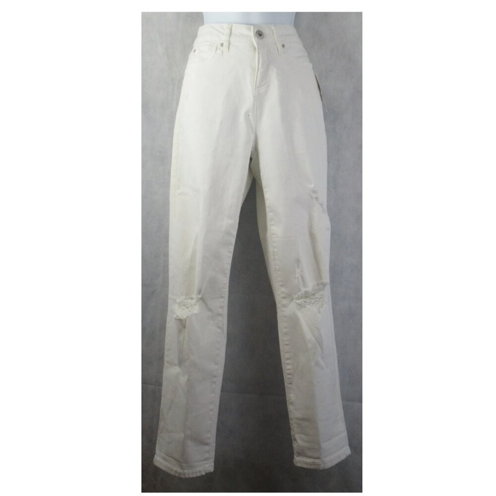 INC Women's Mid-Rise Distressed Boyfriend Jeans, White, Size 4 / 27 Waist